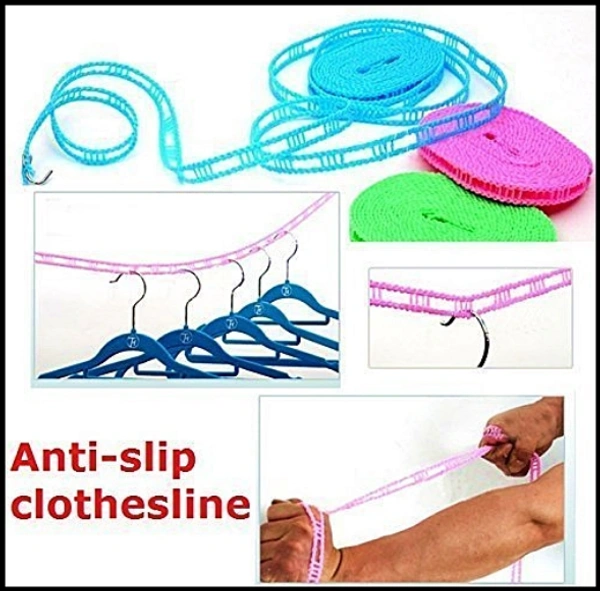 Nylon Clothesline Rope Windproof Anti-Slip Clothes Washing Line Drying Nylon Rope with Hooks 5 Meter Nylon Clothesline Rope (Muli Color)